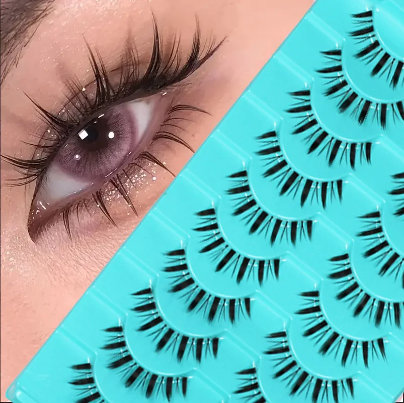 Ciglia Ciglia Manga Ciglia Cat Eye Ciglia Ciglia a spillo Ciglia arricciate Aspetto naturale sottile Ciglia finte Morbide Confezione da 10 paia