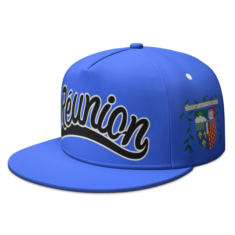 Reunion Free Custom Made Name Number Team Flat Brimmed Cap Country Travel French Nation Island France Flag Hip-hop Hat