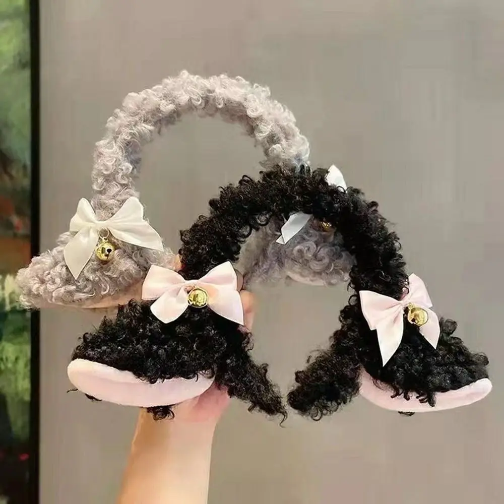 Diadema de felpa con orejas de oveja para mujer y niña, diadema hecha a mano con lazo, accesorios de lujo, diadema de felpa