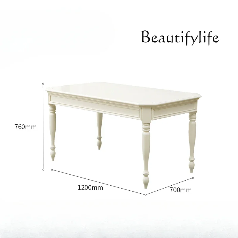 

American solid wood dining table and chairs combination cream style white modern simple rectangular dining table