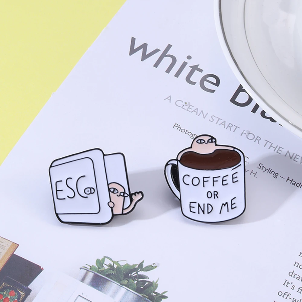 Wholesale Ketnipz Meme Enamel Pins Fantasy Life Coffee Or End Me ESC Brooches For Fans OL Jacket Shirt Suit Backpack Badge Gift