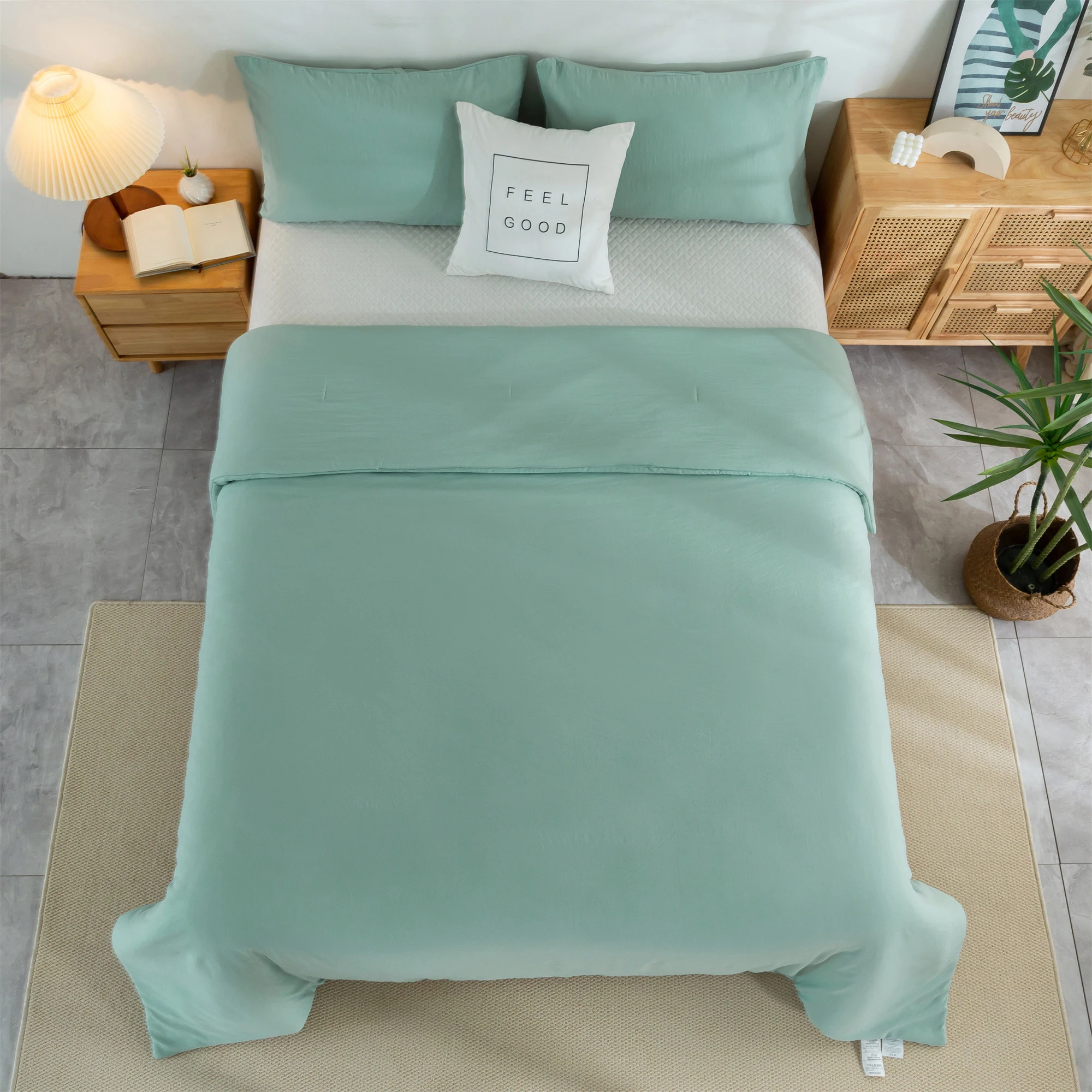 

Lightweight Poly Cotton Bedding King Set Comforter sage Green Duvet Insert All Season Breathable with Pillow Sham