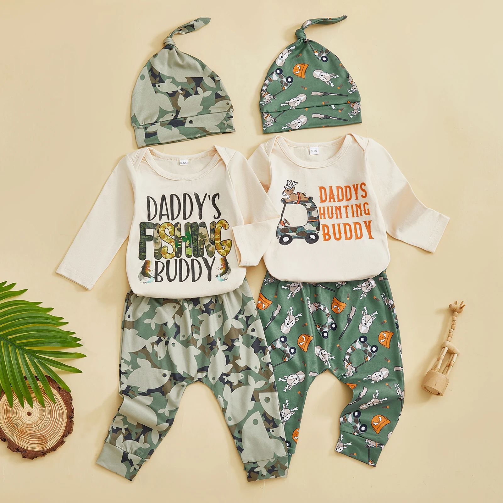 

2025-06-13 Lioraitiin Baby Boy Fall Clothes Letter Print Long Sleeve Romper Animal Pattern Long Pants and Hat 3Pcs Outfit