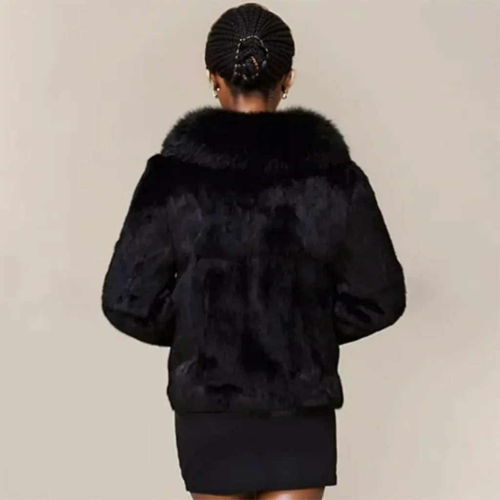 2026 New Women Genuine Rabbit Fur Short Coat Fox Fur Lapel Luxury Fluffy Thick Warm Winter Fur Outerwear