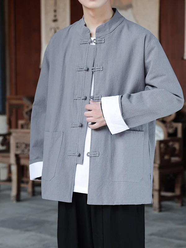 

New Chinese Sle Men's Jaet Coat Button up Outerwear Loose Fit Cotton Long Sve Thiened Autumn Wear Big Size Clothes