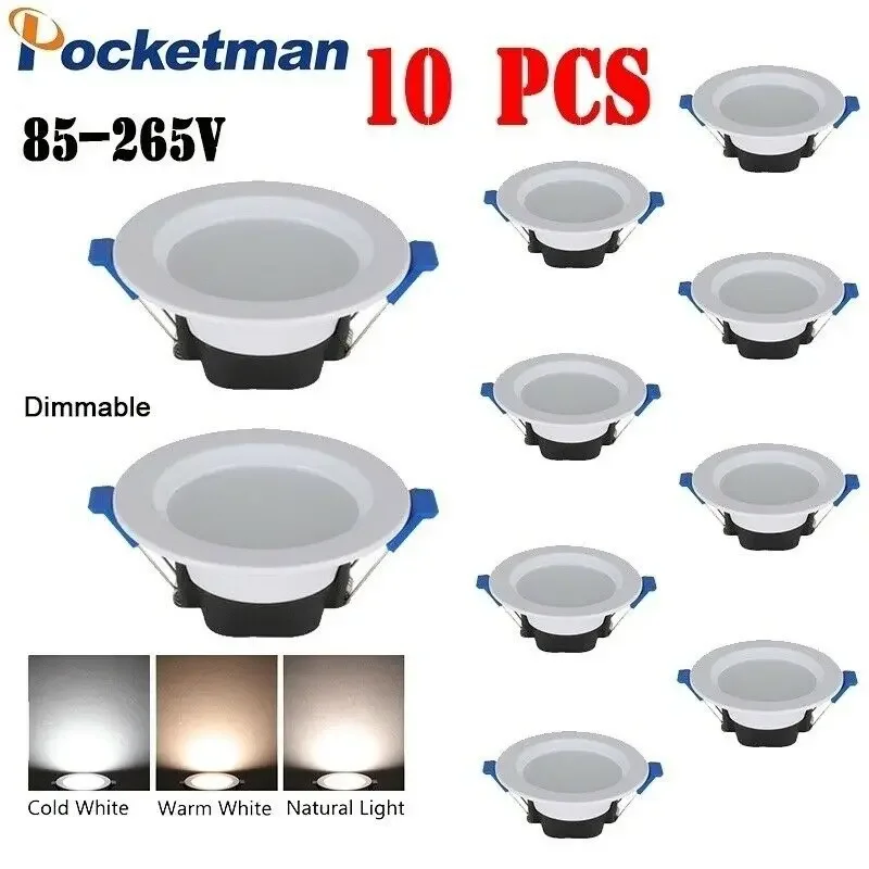 

10pcs/lots 7W 3 Color LED Dimmable Recessed Downlight Living Room Aisle Sky Lights Ceiling Panel Light Embedded Home Office Lamp