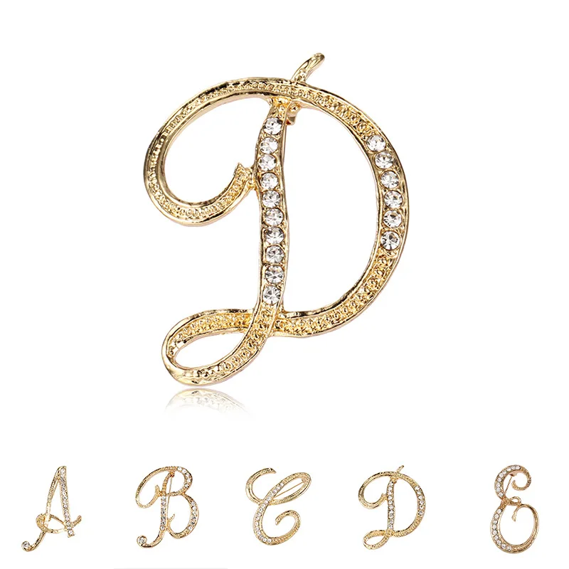 WEIMANJINGDIAN Brand Clear Crystal Rhinestones Initial Letters Brooch Fashion Jewelry DIY Pins