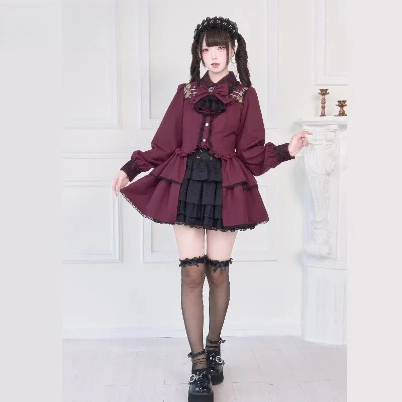 قميص Sweet Girl بياقة مقلوبة بلون سادة متعدد الاستخدامات متوسط الطول للربيع والخريف قميص ياباني جديد بأكمام طويلة منتج كبير