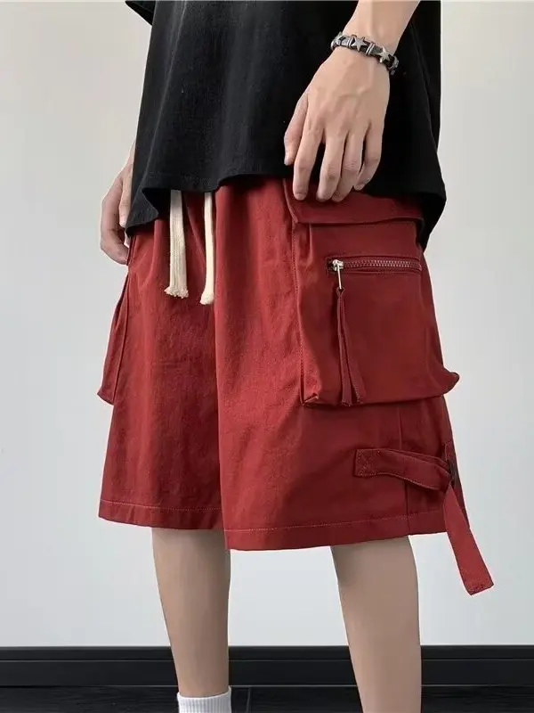 

Мужская повседневная рабочая одежда American High Street Sle, свободные брюки прямого кроя в пять четвертей, дышащие летние уличные брюки