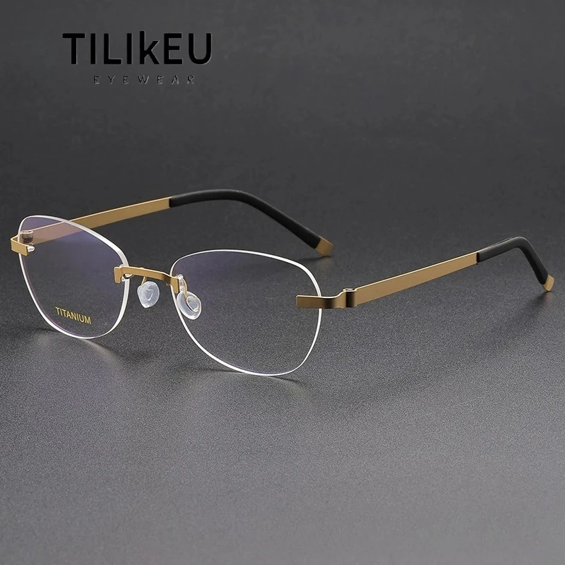 

Pure Titanium Retro Oval Rimless Glasses Frames for Men Denmark Brand Designer Screwless Eyeglasses Optical Frames for Women