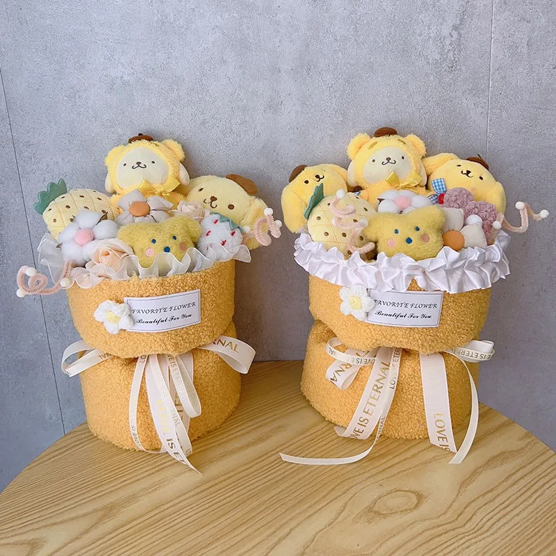 PomPomPurin Anime Kawaii Sanrio Ins moda cumpleaños muñeca encantadora regalos de flores para niñas lindos ramos regalos creativos para niños