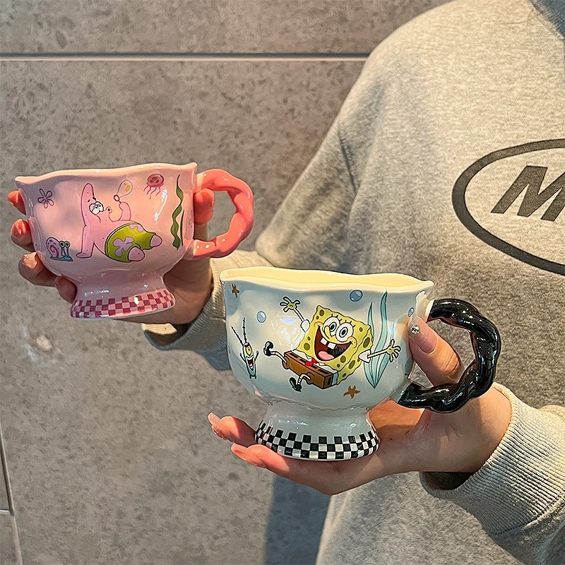 

Cute SpongeBob Mugs Cartoon SquarePants Patrick Star Coffee Tea Milk Mugs Cups 400ML Creative Office Water Cup Anime Girls Gifts