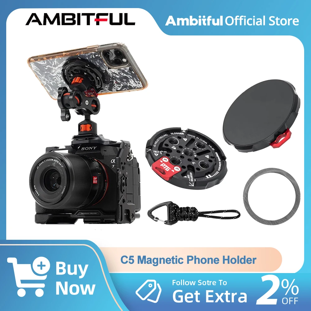 

AMBITFUL C5 Aluminium Alloy Magnetic phone Base 1/4"Screw Hole for Mounting on Heads Magic Arm Bracketand Vlogger Magsafe Holder