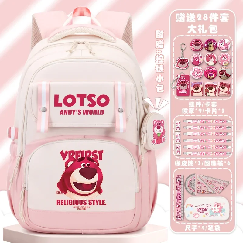 Sanrio-mochila escolar de protección de la columna vertebral de oso de fresa para niños y niñas, mochila de gran capacidad para estudiantes, nueva