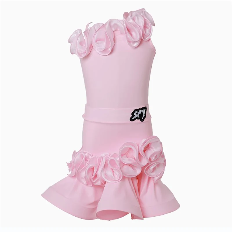 أطفال بنات اللاتينية الرقص الوردي الفطريات الدانتيل ارتداءها وتنانير هيكل السمكة رومبا Dancewear التدريب قاعة المنافسة ازياء #6