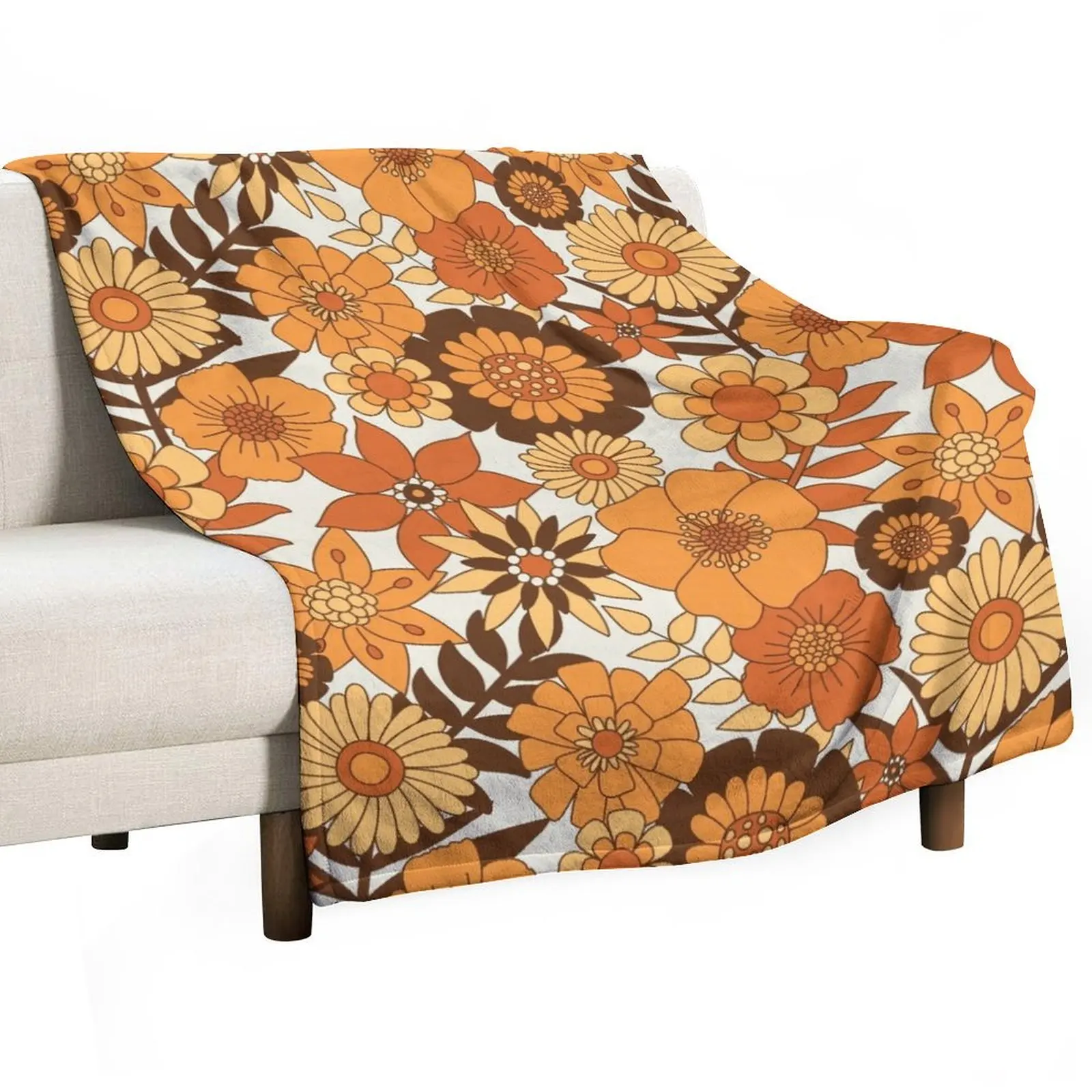 Seventies Flower Power Heather - Brown Orange Throw Blanket warm winter Tourist Blankets