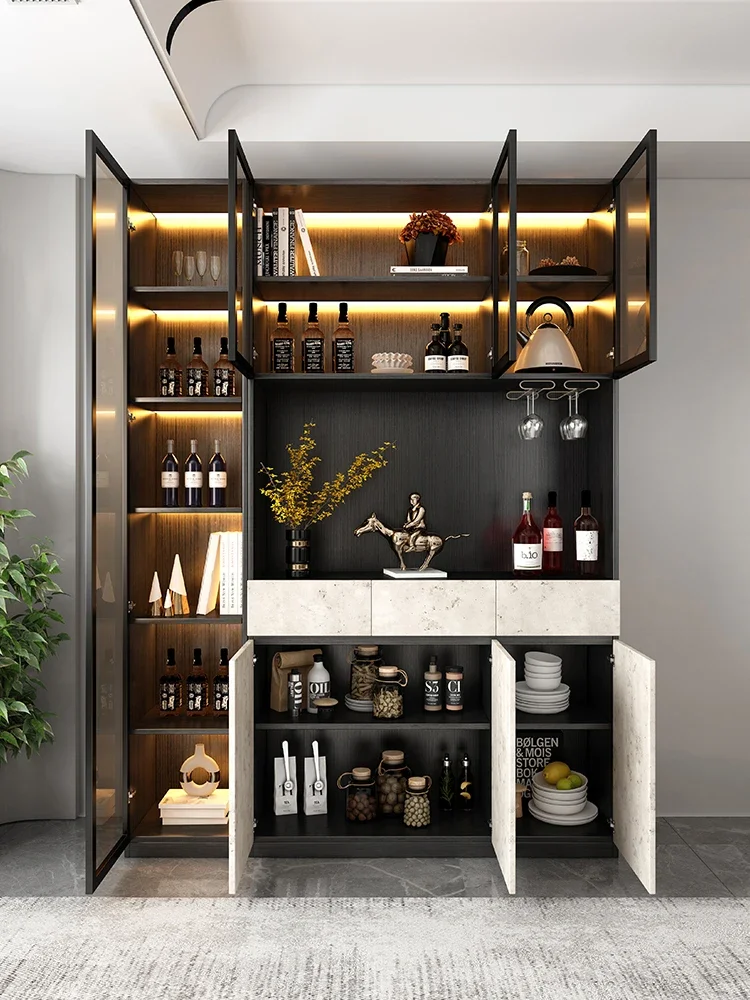 

Italian Luxury Glass Wine Cabinet Display Restaurant Coffee Simple Floor Side Cabinet Home Shelf Rack Vitrine Hotel Furniture