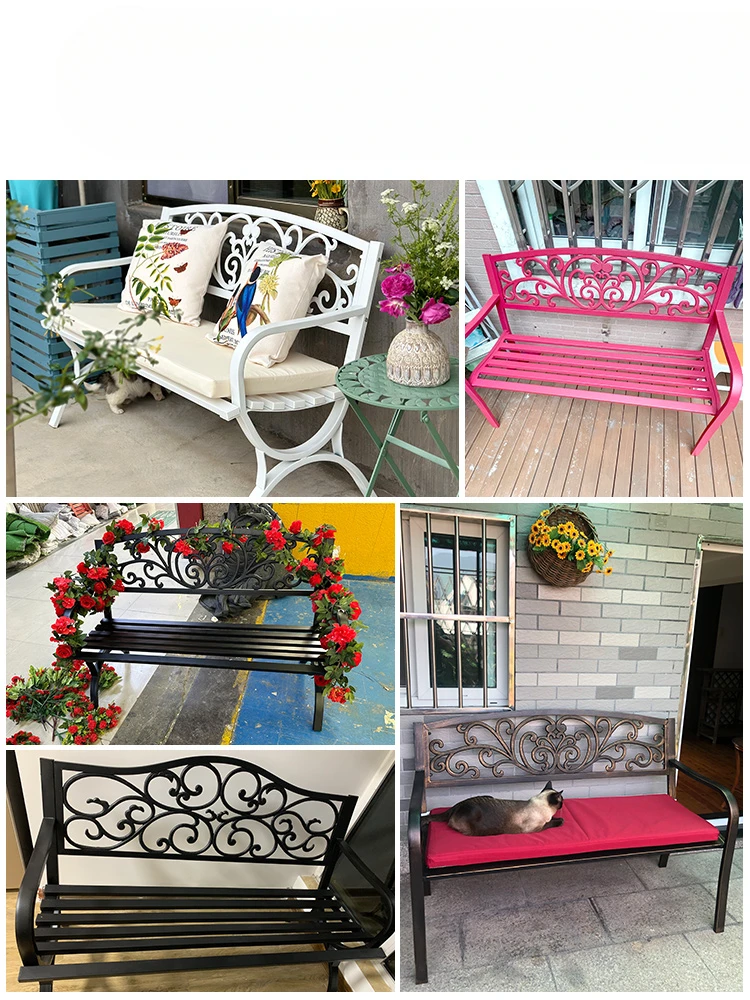 Park outdoor bench courtyard European double chair wrought iron family villa garden chair