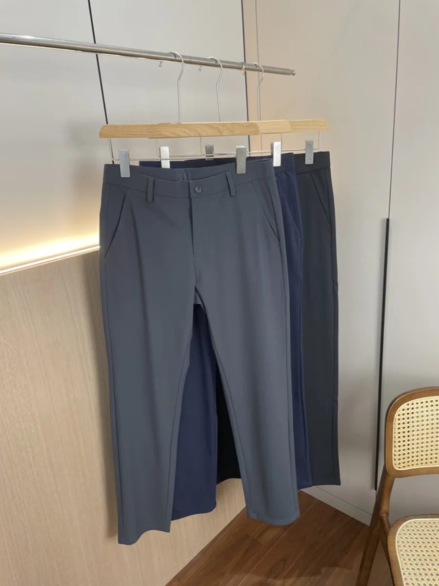 Drapey Casual Men's Autumn Business Commuter Straight Leg Pants Versatile Comfortable Breathable Youthful Pure Color
