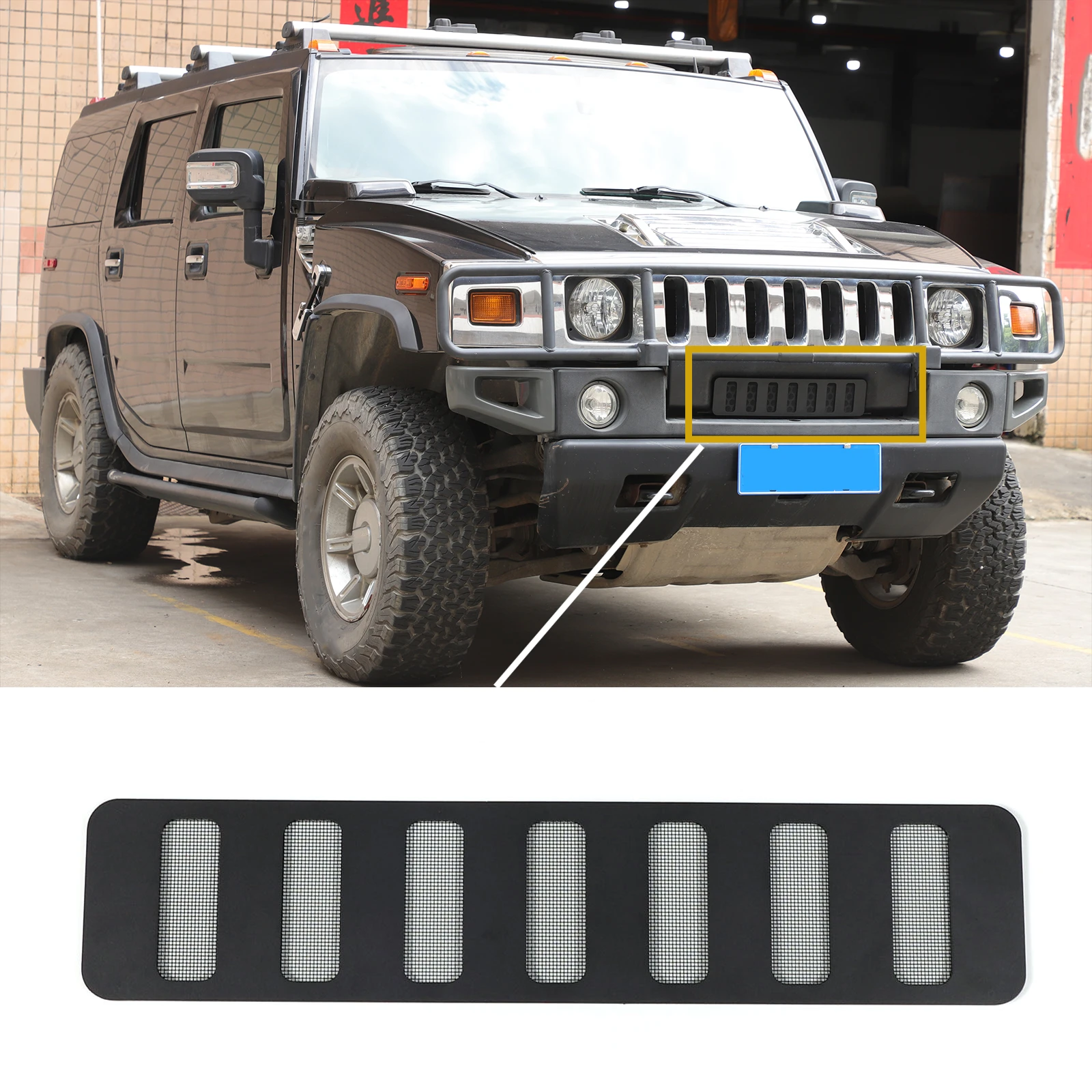 

For Hummer H2 03-09 Stainless Steel Silver Car Front Bumper Grille Air Intake Cover Mesh Decoration Car Accessories
