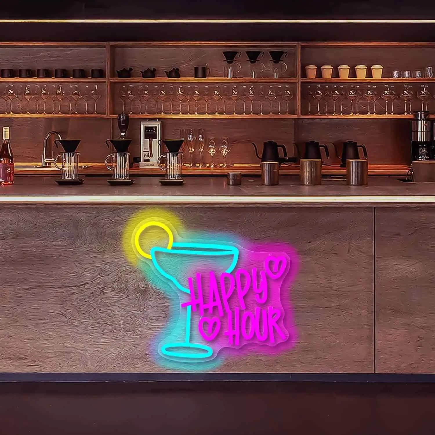 Bar Party Neon Sign USB Dimmable LED Light with Happy Hour Theme for Bedroom Beer Bar Hotel Club Office Aesthetic Decor Gifts