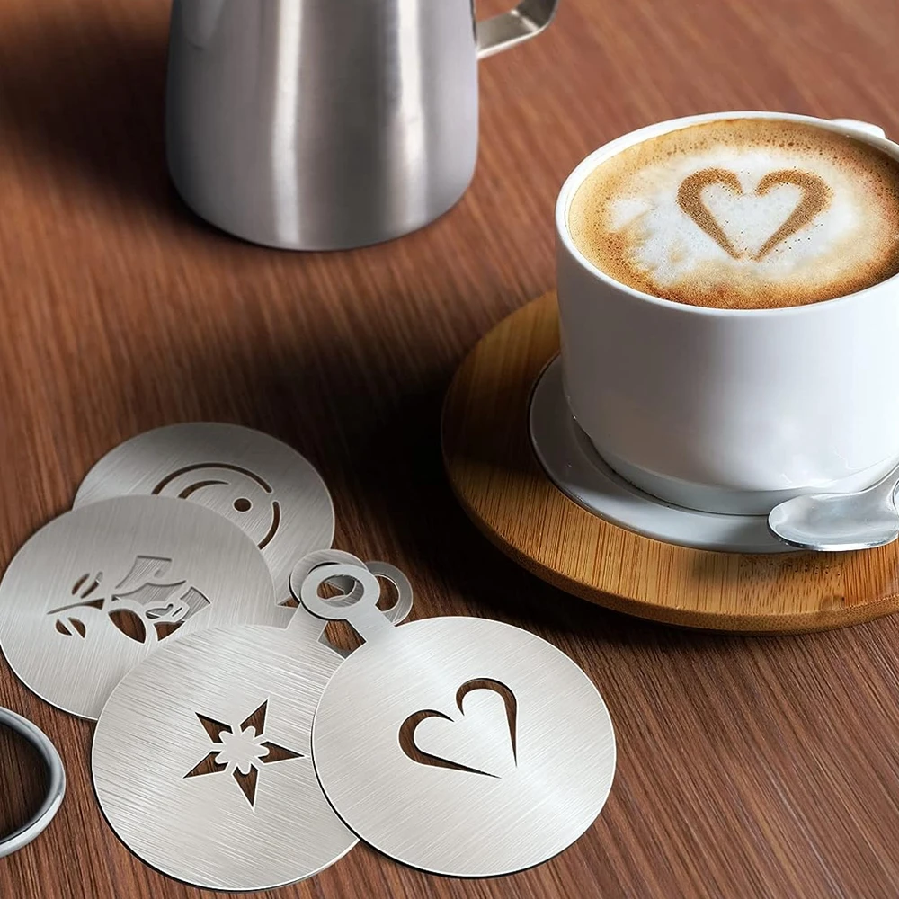 5 Pieces Coffee Decoration Stencils Cappuccino Mold Fancy Coffee Printing Model Art Template Coffee Tool Foam Spray Cake Stencil