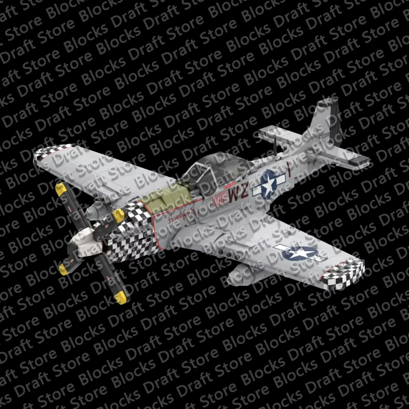 P-51D Propeller Fighter Plane Model MOC Building Bricks War Equipment Modular Technology Gifts Holiday Assemble Toys QWERT