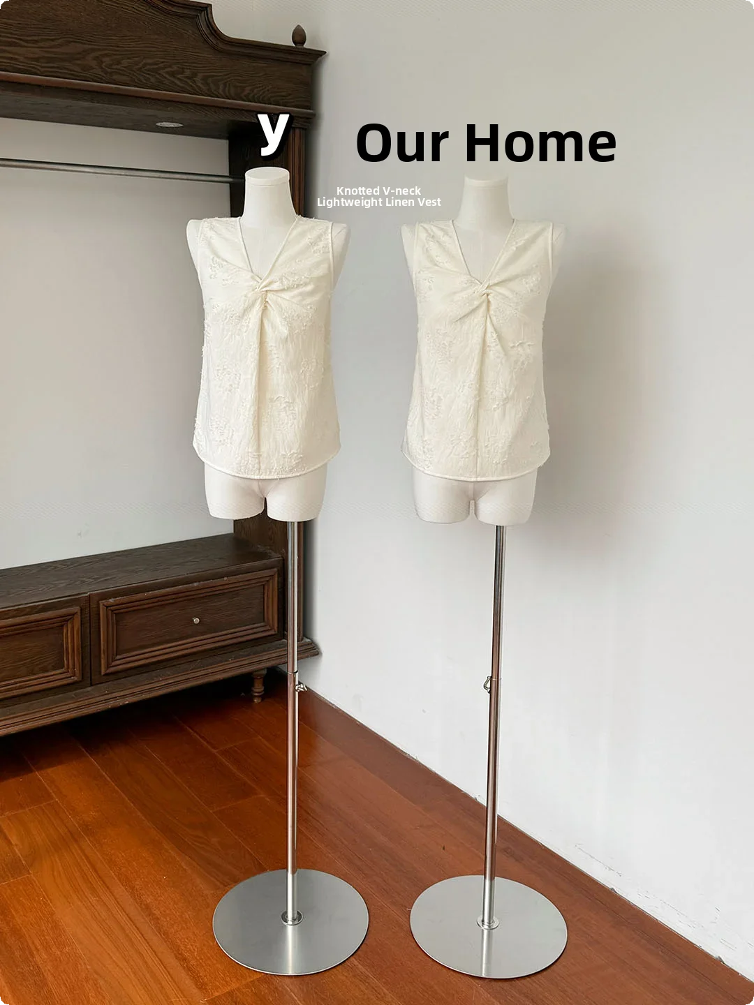 September 5【Rotating Rhythm】Twist Knot Vest Top V-neck Drawstring Thin Hanging Neck Small Shirt Women's Outerwear Summer
