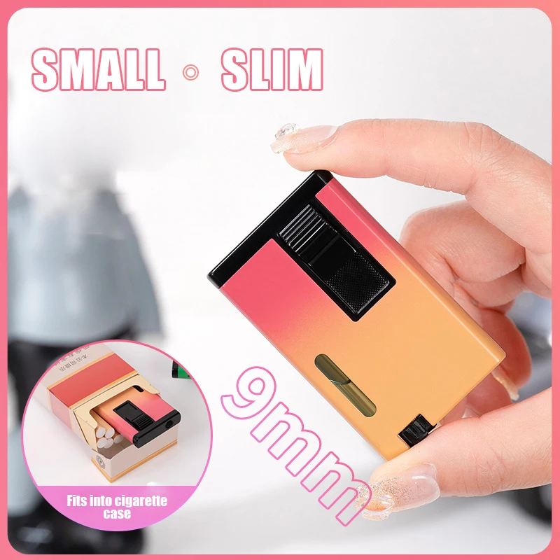 Mini Gradient Color Strong Windproof Red Flame Lighter with Visual Gas, Metal Lighter Gadget, Slim