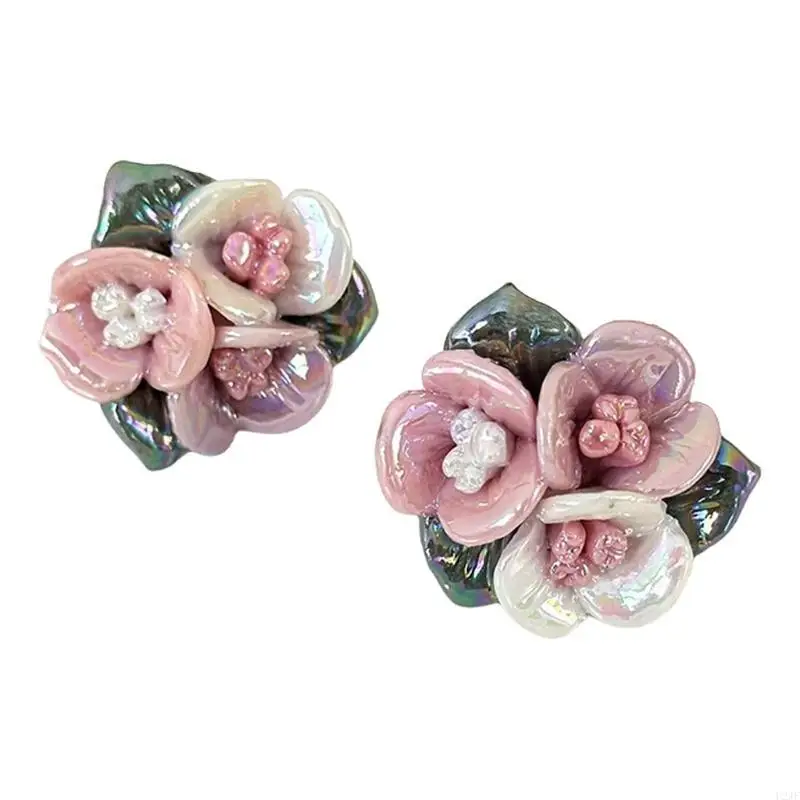 Zarte Porzellanblumenohrringe mit Keramik Rose Designs für Frauen – Detail 10