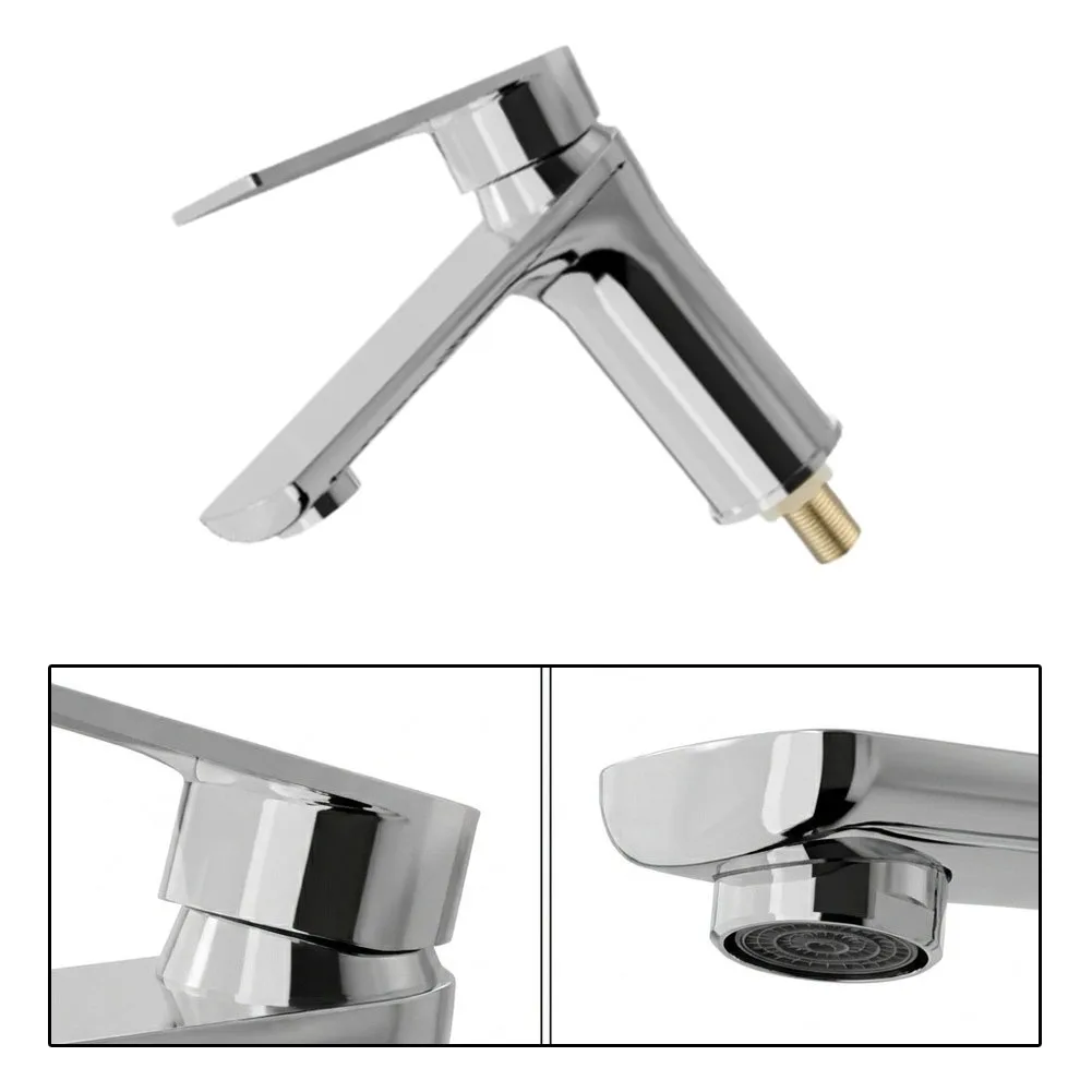 Stainless Steel Bathroom Basin Mixer Tap with Water Saving Aerator Single Lever Control 16.8x4.5x15 cm Metallic Luster