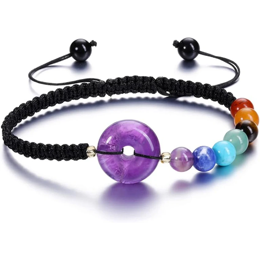 XSM 7 Chakra Stone Bracelet Healing Crystal Lucky Coin Natural Gems Braided Rope Bracelets for Women Men Christmas Gifts