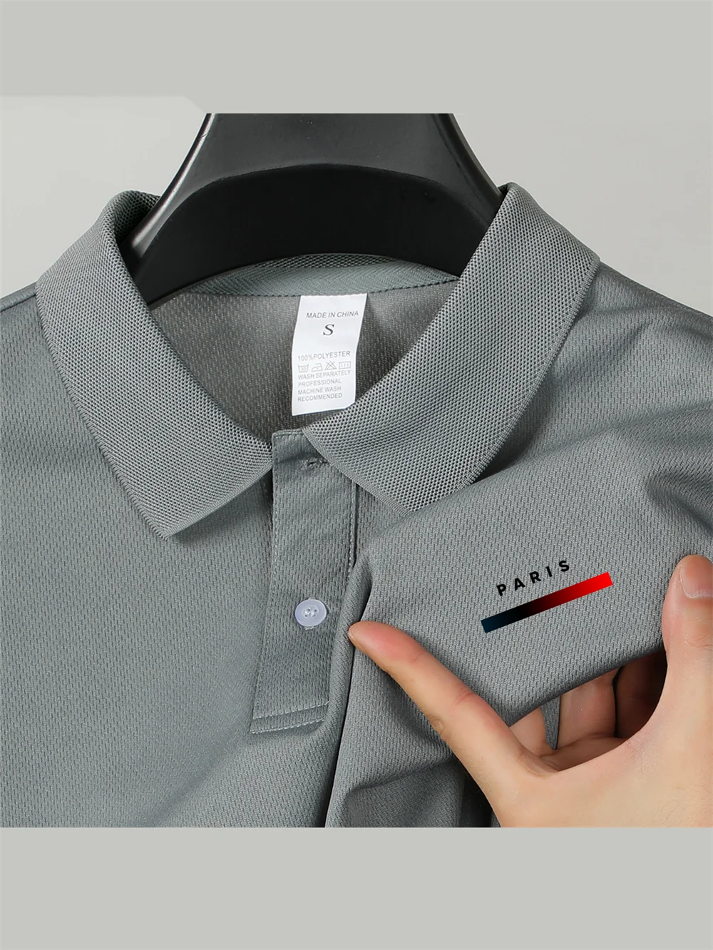 Navy Blue Breathable Mesh Polo Shirt for Men Classic Casual Button-Down Short Sleeve Top, Business Sports Daily Wear