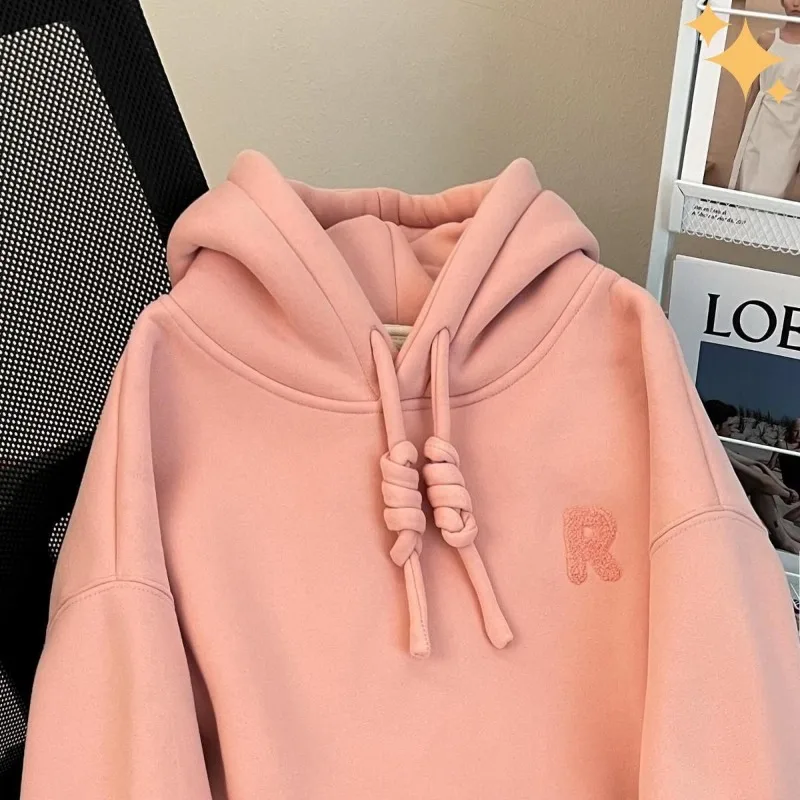 Fluweel verdikt sweatshirt met capuchon en capuchon Herfst en winter Middellange warme effen kleur Veelzijdige top