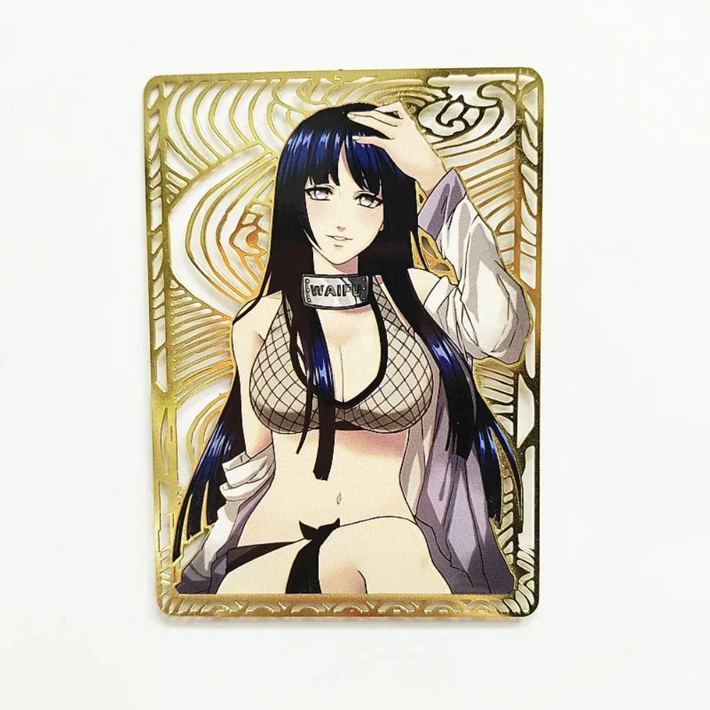 

DIY NARUTO Hyūga Hinata Hollow Out Metal Card Gloss Oil Upgraded Version Anime Game Peripheral Collection Christmas Present