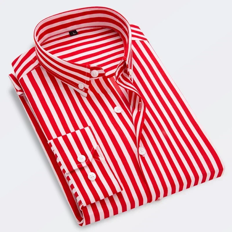 

New Men's Striped Shirt Solid Casual Long Sleeve Slim Fit Korean Edition Business Formal Laydown Shirt