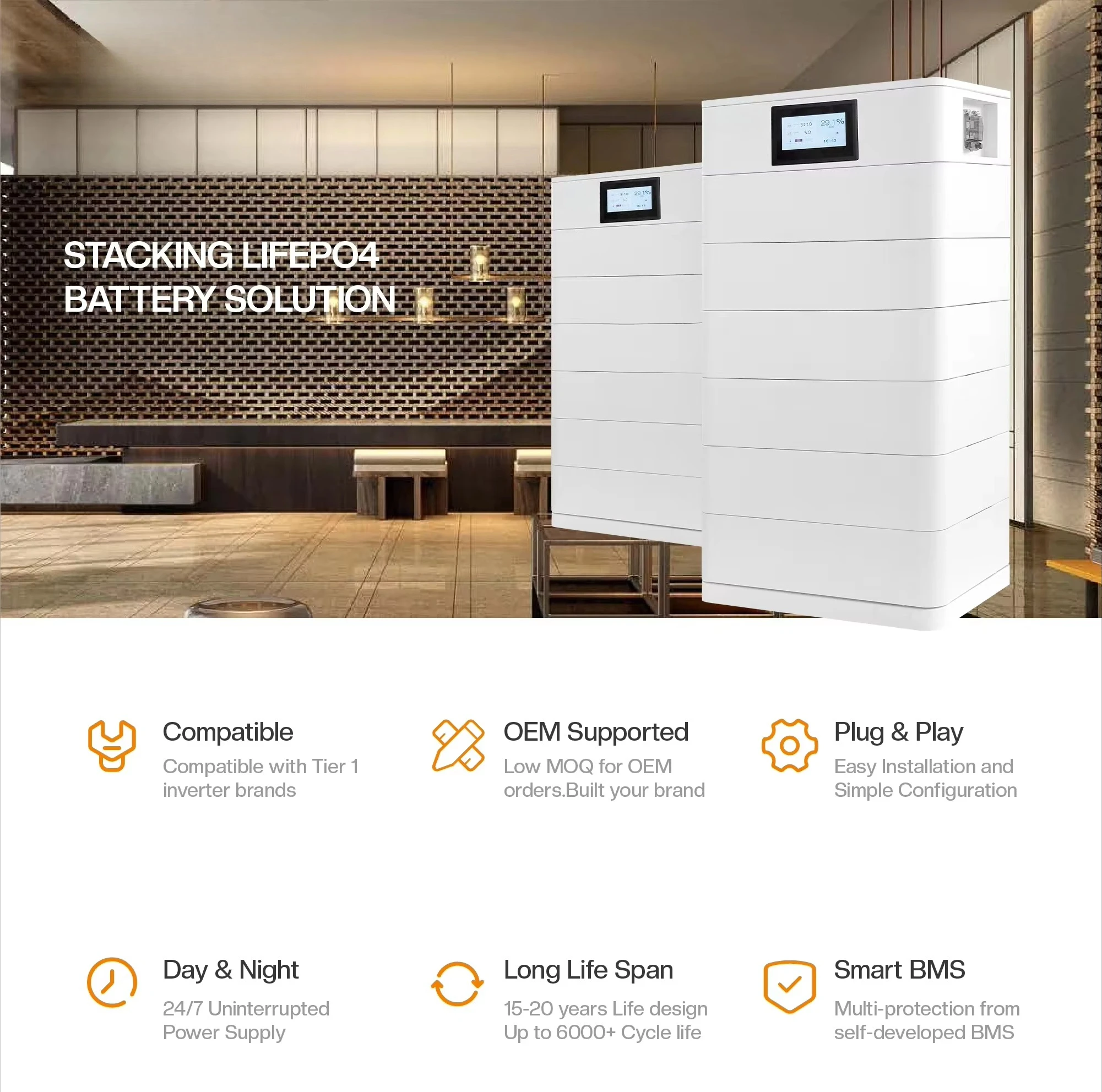 51.2V 48V 100Ah 16s Solar LiFePO4 Energy Storage Lithium Ion Battery Pack Bms Stackable System for Solar System CAN