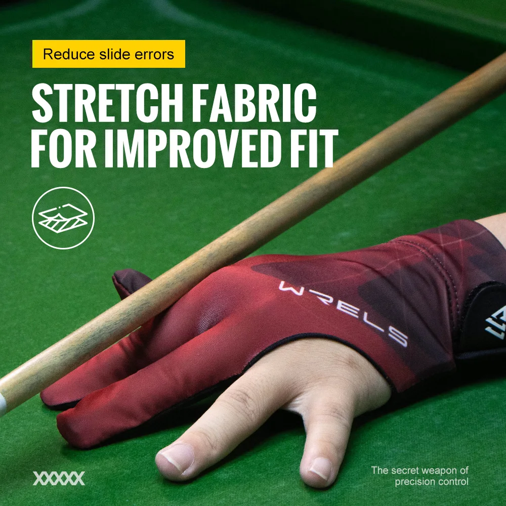 WRELS 1pc Guanto da biliardo professionale Guanto da biliardo ad alta elasticità con 3 dita Guanto da biliardo regolabile antiscivolo traspirante