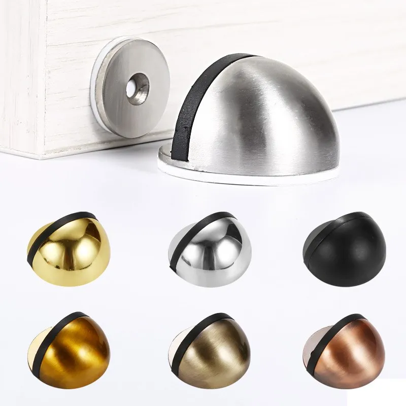 Stainless Steel Rubber Magnetic Door Stopper Non Punching Sticker Hidden Door Holders Floor Mounted Nail-free Door Stops