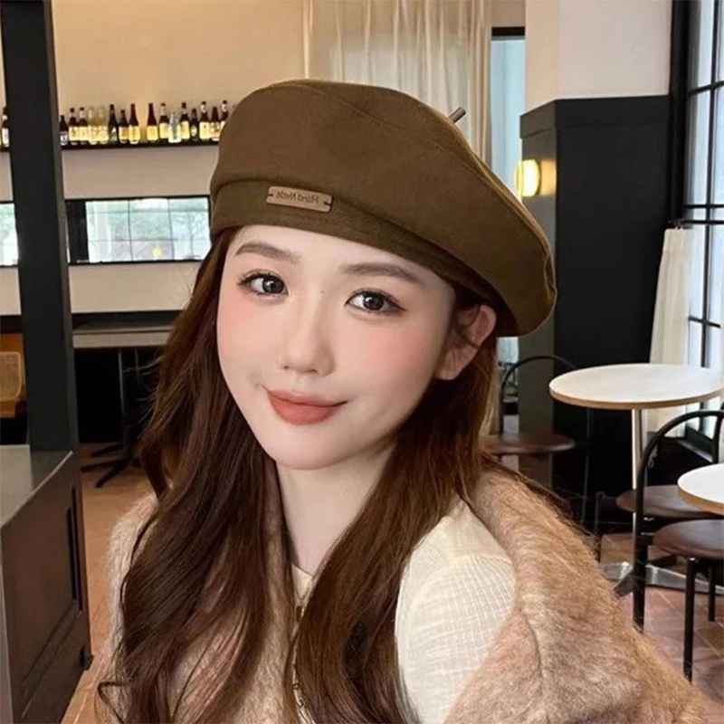 Cotton Women Berets Winter Hats Vintage French Plaid Top Military Cap Painter Hat Autumn Winter Street Octagonal Beret Caps