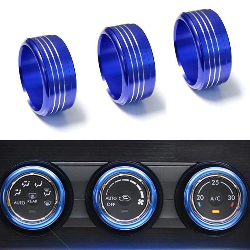 Perilla de Control de aire acondicionado azul, cubiertas de anillo de 3 piezas, Compatible con Subaru WRX, STI, Impreza, Forester, XV Crosstrek