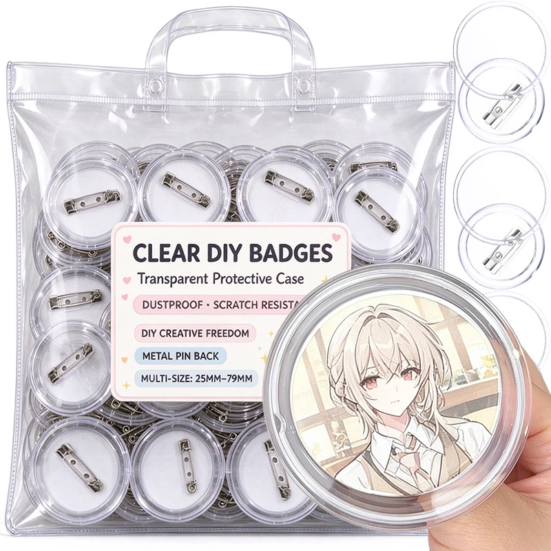 1-20Pcs Clear Acrylic Round Badge Making Kit DIY Pin Button Supplies Custom Brooches Name Tags Cosplay Party Craft Accessories