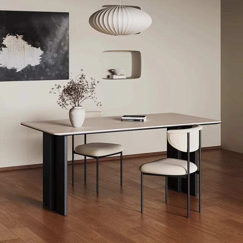 

Dining table, travertine rock slab, modern minimalist medium and ancient style rectangular dining table, Italian designer