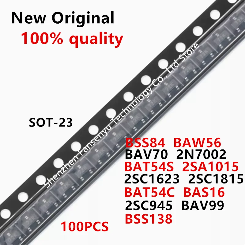 

100Pcs New 2N7002 2SA1015 2SC1623 2SC1815 2SC945 BAS16 BAT54C BAT54S BAV70 BAV99 BAW56 BSS138 BSS84 SOT23 In Stock Wholesale