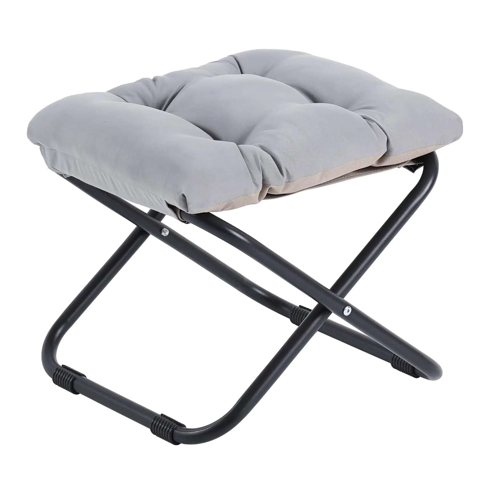 

Portable Folding Footstool With Removable Thick Padded Cotton Cushion, Metal Frame Ottoman For Living Room Or Bedroom, Gray