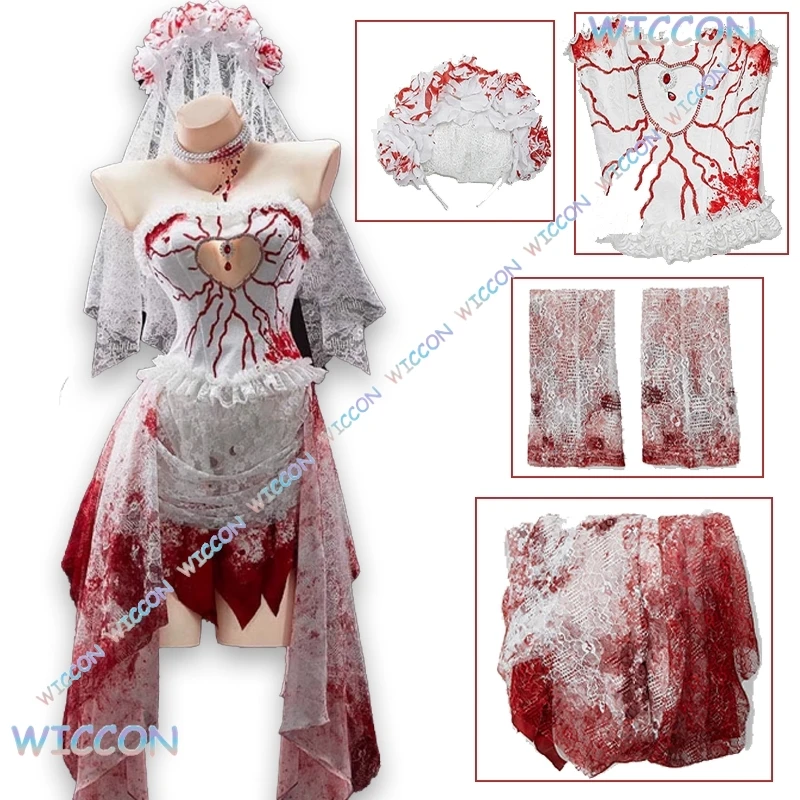 

Gothic Bride White Lace Cosplay Dress Halloween Anime Game Bloody Costume Elegant Victorian Lolita Fashion Party Cosplay Outfit