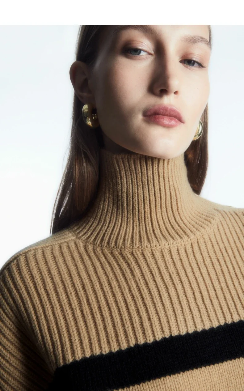 XIMIAN APPAREL 2026 YAZHIMEI winter new style of Women's casual Standard one-shoulder button-striped casual sweater for women