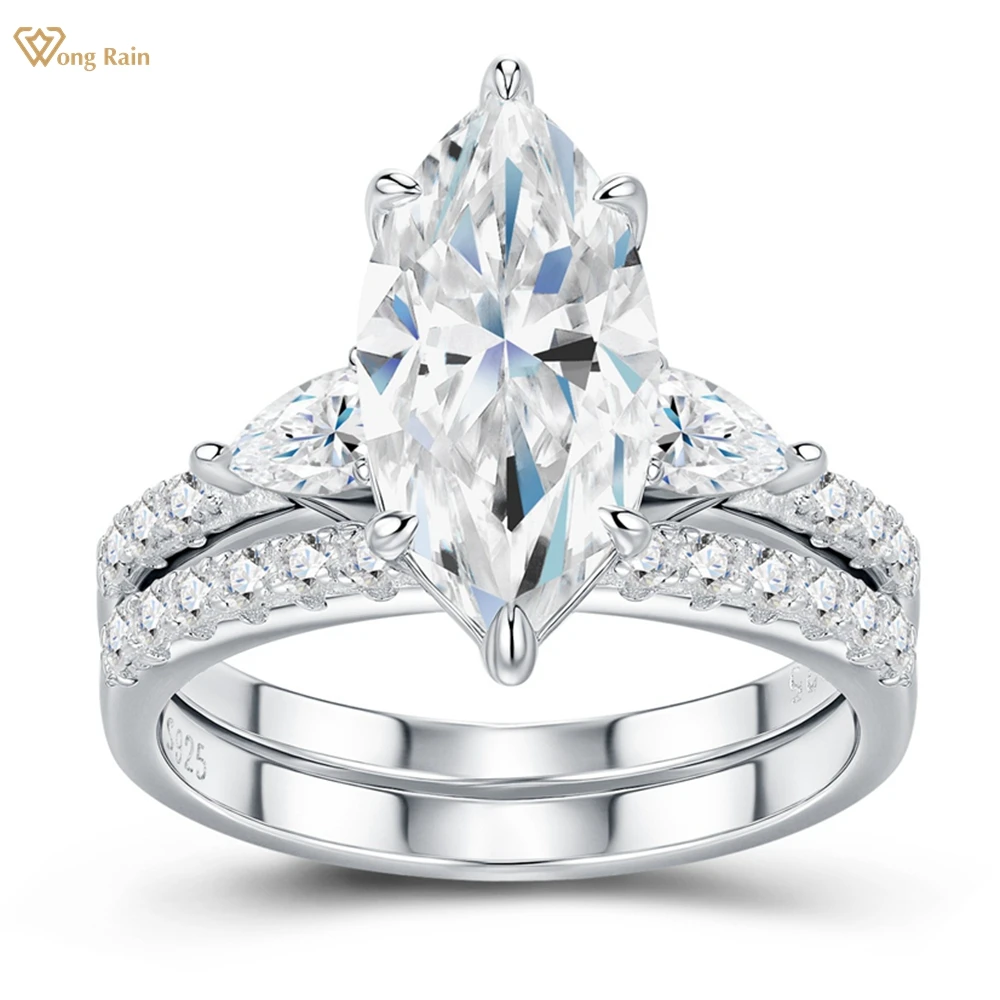 

Wong Rain 925 Sterling Silver 3EX VVS1 D Marquise Cut 7*14 MM Real Moissanite Diamonds Gems Engagement Ring Sets Fine Jewelry
