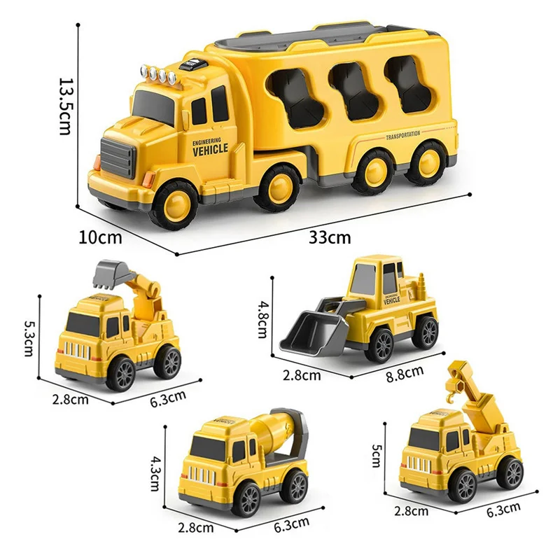 5pcs Diecast Carrier Truck Toys Cars Model Sets Engineering Vehicles Excavator Bulldozer Educational Toys For Toddler Kids Gift