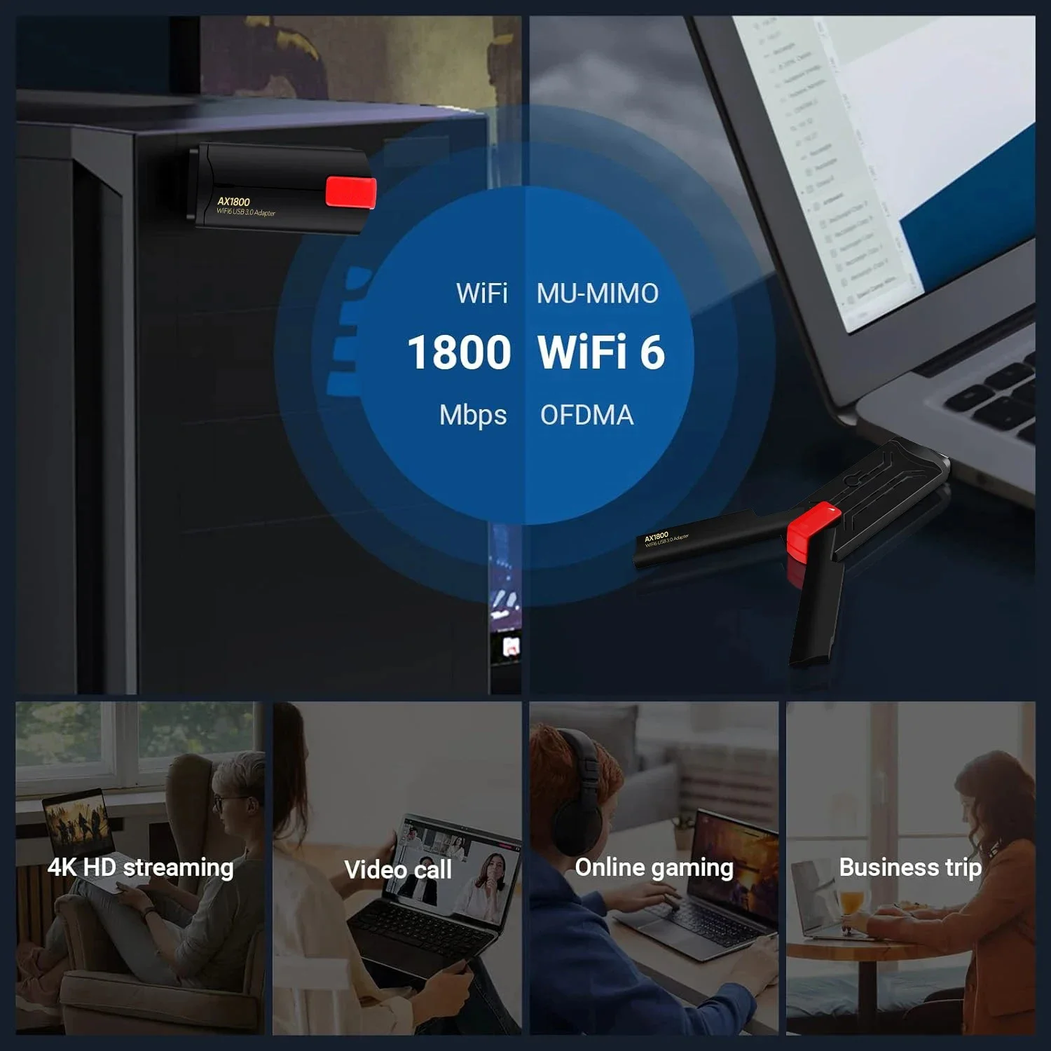 Адаптер Wi-Fi 1800 Мбит/с USB 802.11AX 2,4G/5 ГГц USB 3.0 Беспроводная антенна Wi-Fi Поддержка сетевой карты для Windows Wi-Fi для ноутбука